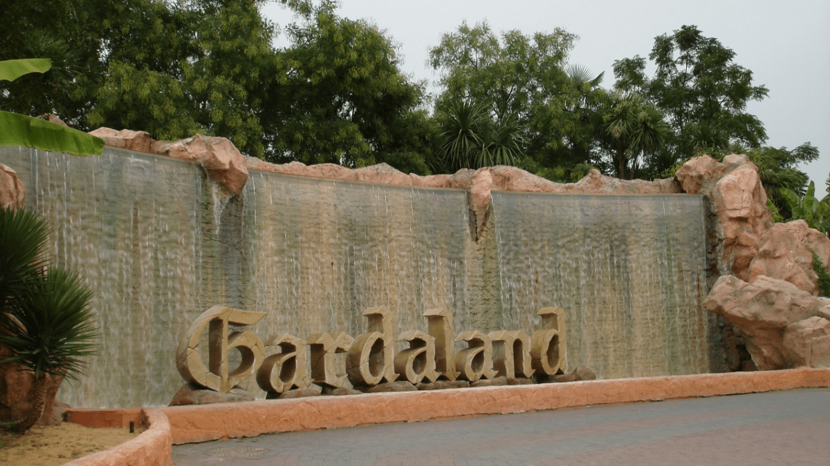 Gardaland Italy - entrance sign with fountain